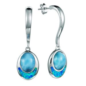 Larimar And Opal Oval Post Earrings