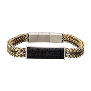 Stainless Steel Gold Plated Double Franco Chain with Lava Stone Bracelet
