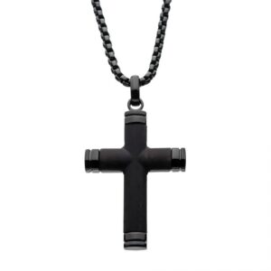 Black Plated Genuine Ebony Wood Inlayed Cross Pendant