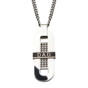 Engraved DAD & Black IP with Black CZ Dog Tag Pendant