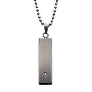Stainless Steel with 2mm Clear CZ Tag Pendant