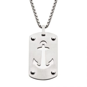 Stainless Steel Etched Anchor Dog Tag Pendant