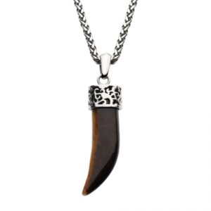 Stainless Steel with Tiger Eye Stone Horn Pendant