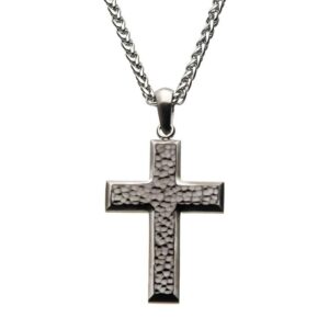Stainless Steel Hammered Cross Pendant with Chain