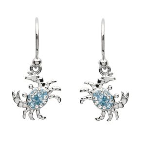 Blue Crystal Drop Crab Earrings