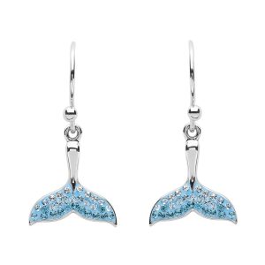 Aqua Crystal Whale Tail Drop Earrings