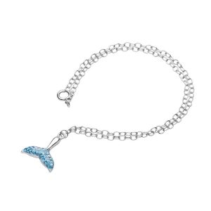Aqua & White Crystals Whale Tail Ankle Bracelet