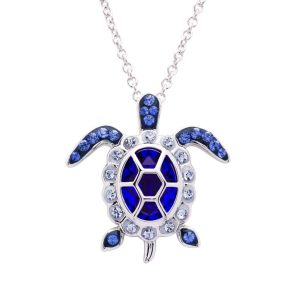 Crystal September Turtle Birthstone Pendant