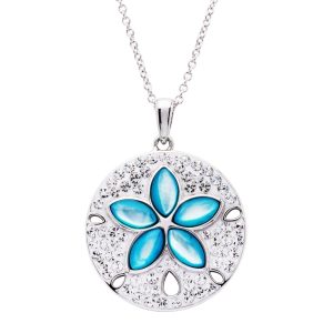Mother of Pearl Aqua Sand Dollar Pendant