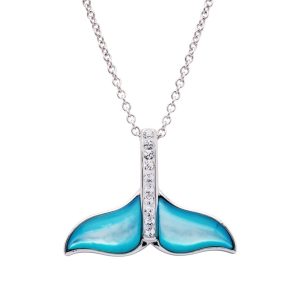 Mother of Pearl Aqua Whale Tail Pendant