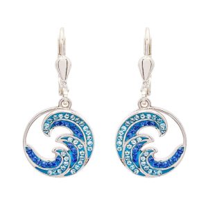 Sapphire/Aqua Crystal Wave Drop Earrings