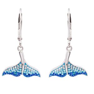 Blue/White Crystal Whale Tail Earrings