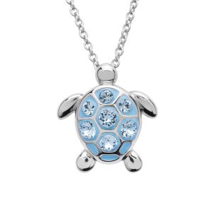 Medium Aqua SW Crystal Turtle Necklace