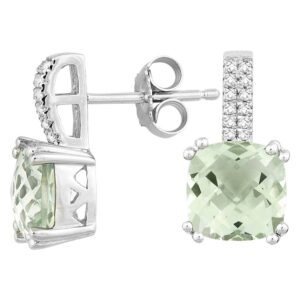 Cushion Green Amethyst White Topaz Earring