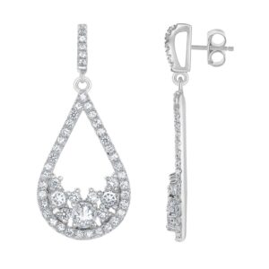 Crescent Shape White Topaz & Center Open Teardrop Bridal Earrings