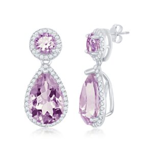 Round & Pear-Shaped Amethyst White Topaz Border Earrings