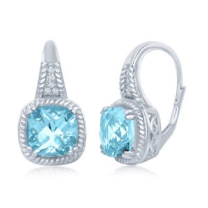 Four-Prong Blue Topaz Rope Design with 0.07cttw White Topaz Earrings