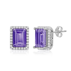 CZ 8x6mm Step-Cut Tanzanite Crystal Element Earrings