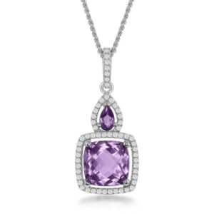 Square Amethyst Center with White Topaz Border Necklace