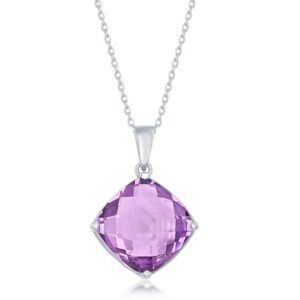Four-Prong Amethyst Diamond-Shaped Necklace