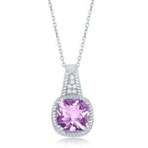 Chekered Amethyst Rope Design Border White Topaz Necklace