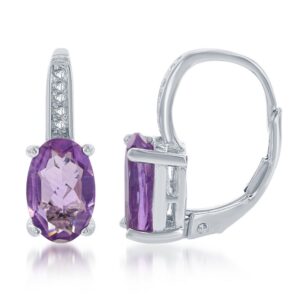 Oval Amethyst with White Topaz Earrings