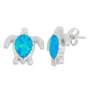 Blue Inlay Opal Turtle Earrings