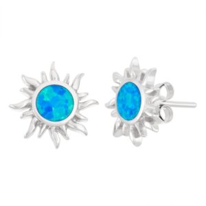 Blue Inlay Opal Sun Stud Earrings