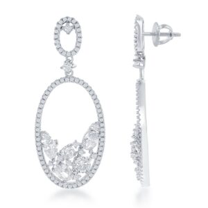 Large Open Oval with Multi Shaped CZs Earrings