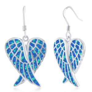 Blue Inlay Opal Angel Wings Earrings
