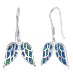 Blue Inlay Opal Angel Wings Earrings