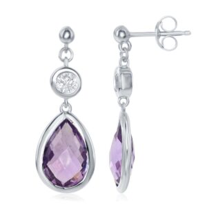 White Topaz and Gem Teardrop Earrings - Amethyst