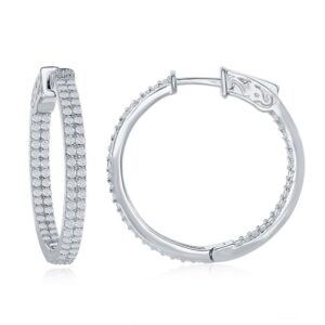 3x30mm Inside-Outside Double Row CZ Hoop Earrings