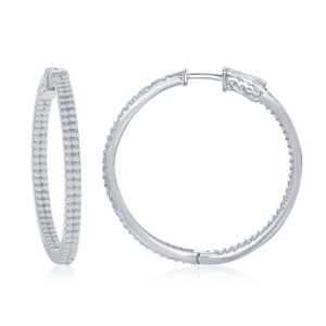 3x40mm Inside-Outside Double Row CZ Hoop Earrings
