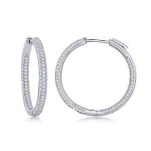 3x30mm Inside-Outside Micro Pave CZ Hoop Earrings