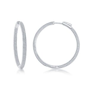 3x40mm Inside-Outside Micro Pave CZ Hoop Earrings