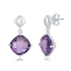 Four-Prong Square Cushion-Cut Gem Earrings - Amethyst