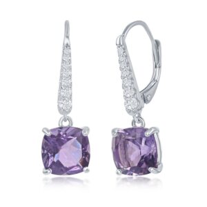 White Topaz Earrings, w/Four-Prong 9x9mm Cushion-Cut Gem - Amethyst