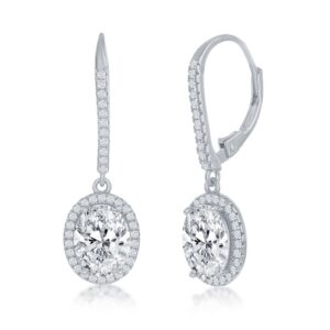 Oval CZ Halo Dangling Earrings