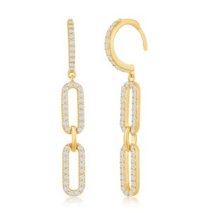 Double Link CZ Paperclip Earrings - Gold Plated