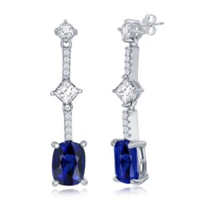White & Cushion-Cut CZ Earrings - Sapphire
