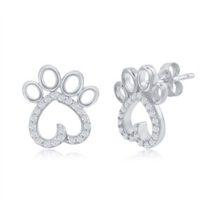 Paw Print CZ Stud Earrings