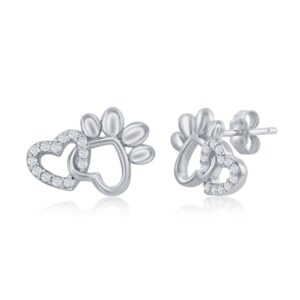 CZ Heart & Paw Print Stud Earrings