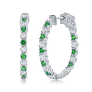 3x25mm Hoop Earrings - Created Emerald & White Sapphire