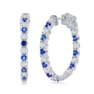 3x25mm Hoop Earrings - Created Blue & White Sapphire
