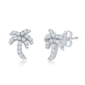 CZ Palm Tree Stud Earrings