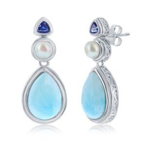 Pearshaped Larimar with FWP & Tanzanite CZ Earrings