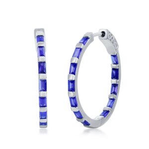 Baguette CZ 25mm Hoop Earrings - Sapphire CZ