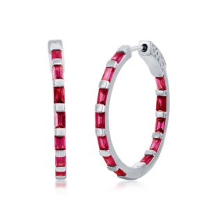 Baguette CZ 25mm Hoop Earrings - Ruby CZ