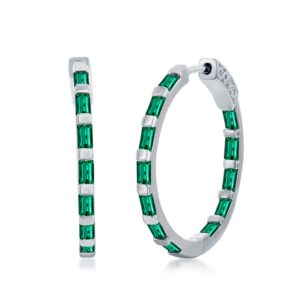 Baguette CZ 25mm Hoop Earrings - Emerald CZ